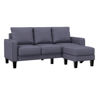 Upholstered 3-Seat Sofa with Ottoman, Removable Cushion Cover and Small Storage Space
