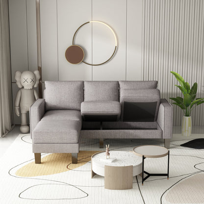 Upholstered 3-Seat Sofa with Ottoman, Removable Cushion Cover and Small Storage Space