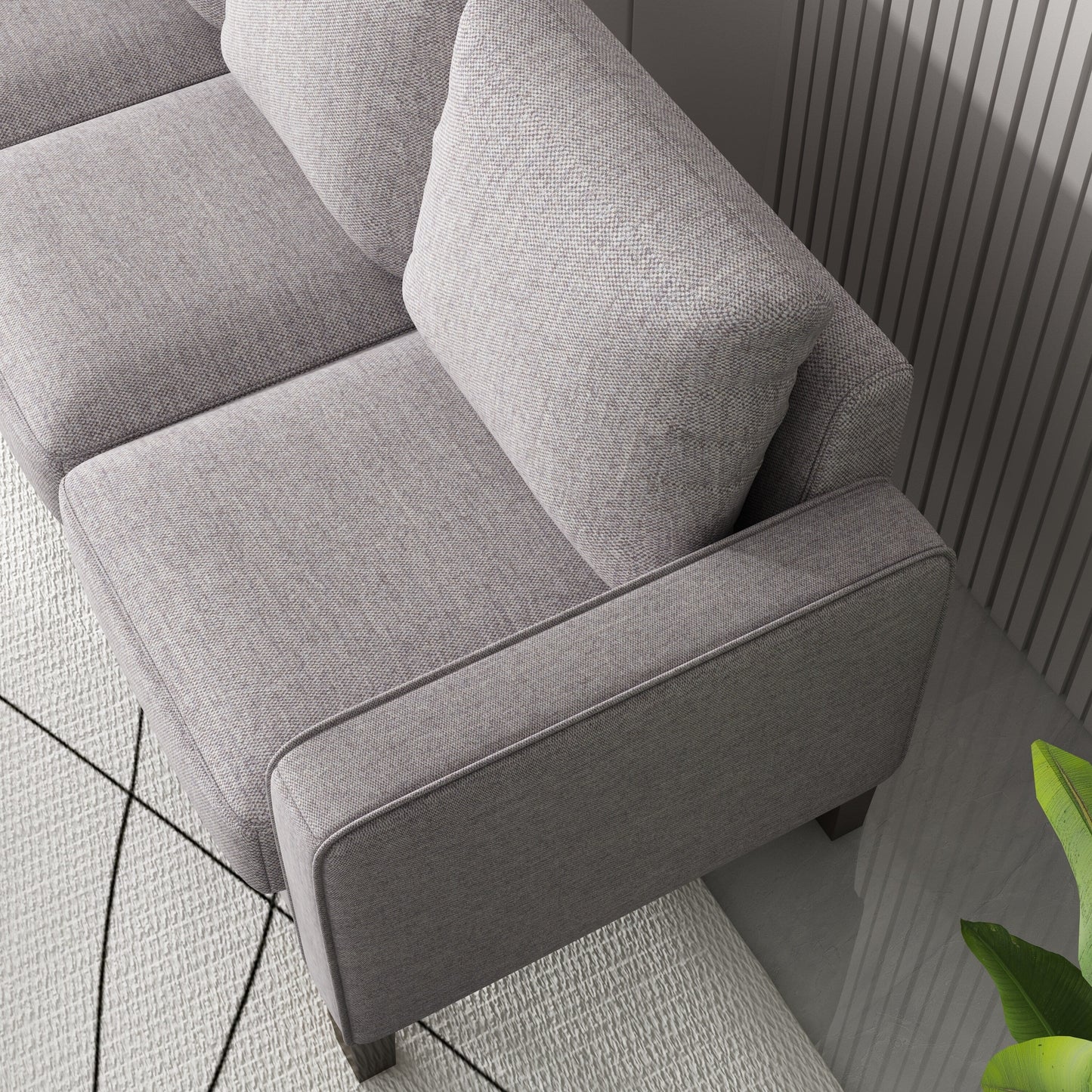 Upholstered 3-Seat Sofa with Ottoman, Removable Cushion Cover and Small Storage Space