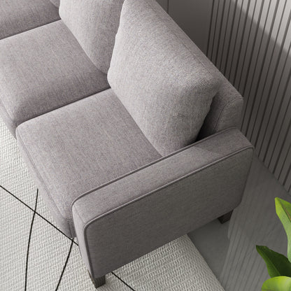 Upholstered 3-Seat Sofa with Ottoman, Removable Cushion Cover and Small Storage Space