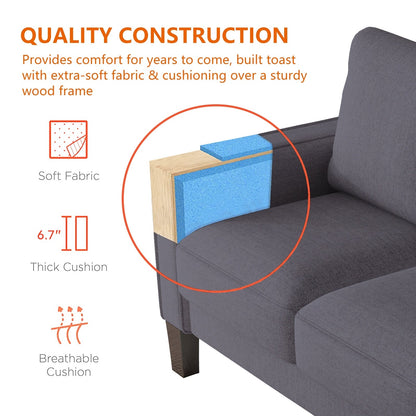 Upholstered 3-Seat Sofa with Ottoman, Removable Cushion Cover and Small Storage Space