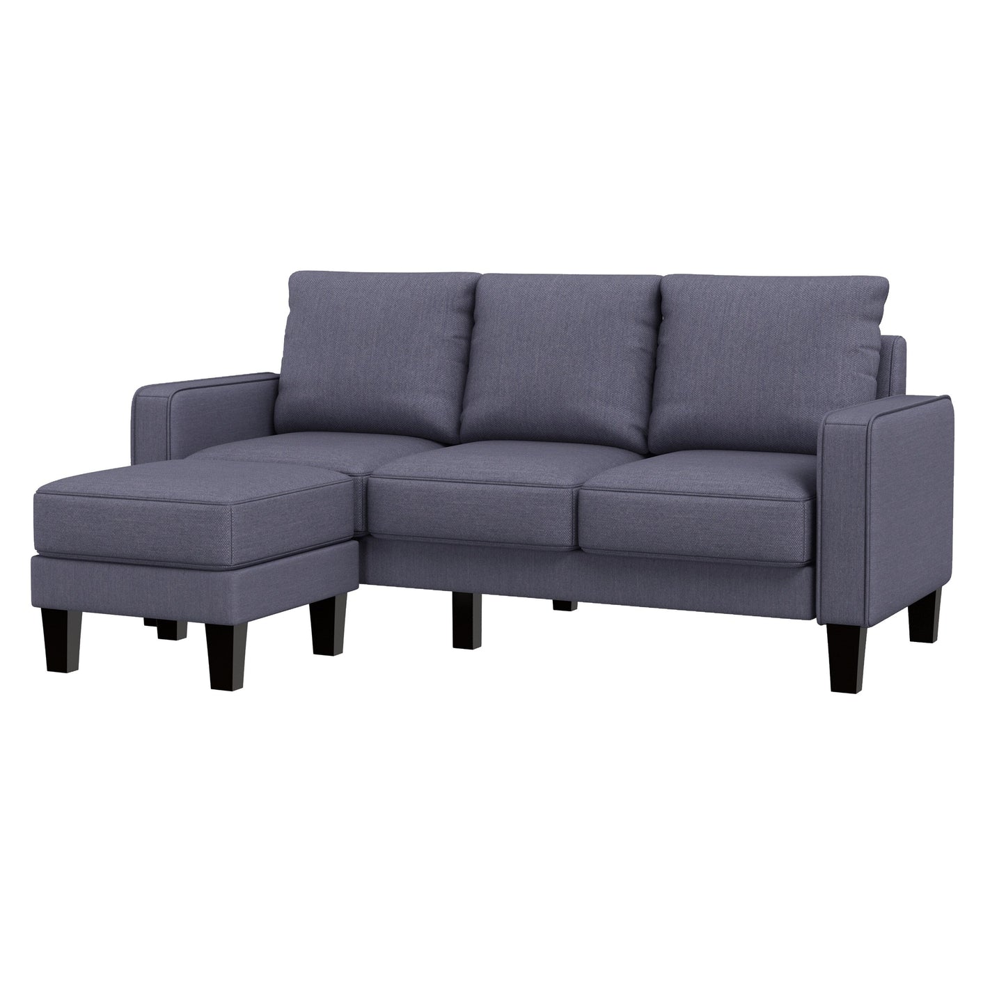 Upholstered 3-Seat Sofa with Ottoman, Removable Cushion Cover and Small Storage Space