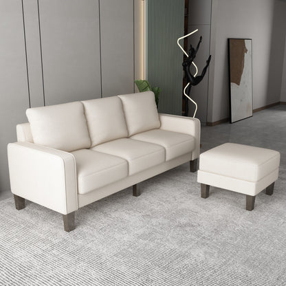 Upholstered 3-Seat Sofa with Ottoman, Removable Cushion Cover and Small Storage Space