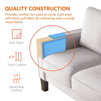 Upholstered 3-Seat Sofa with Ottoman, Removable Cushion Cover and Small Storage Space