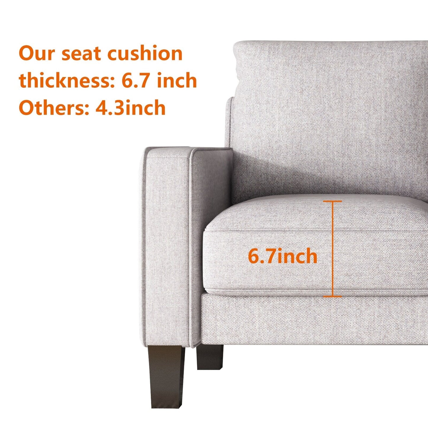 Upholstered 3-Seat Sofa with Ottoman, Removable Cushion Cover and Small Storage Space
