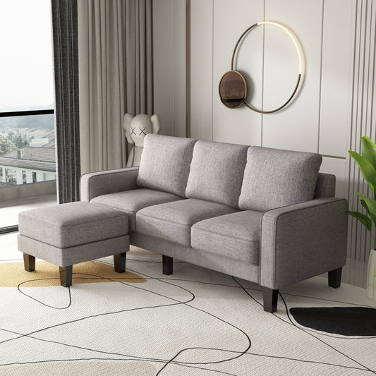 Upholstered 3-Seat Sofa with Ottoman, Removable Cushion Cover and Small Storage Space