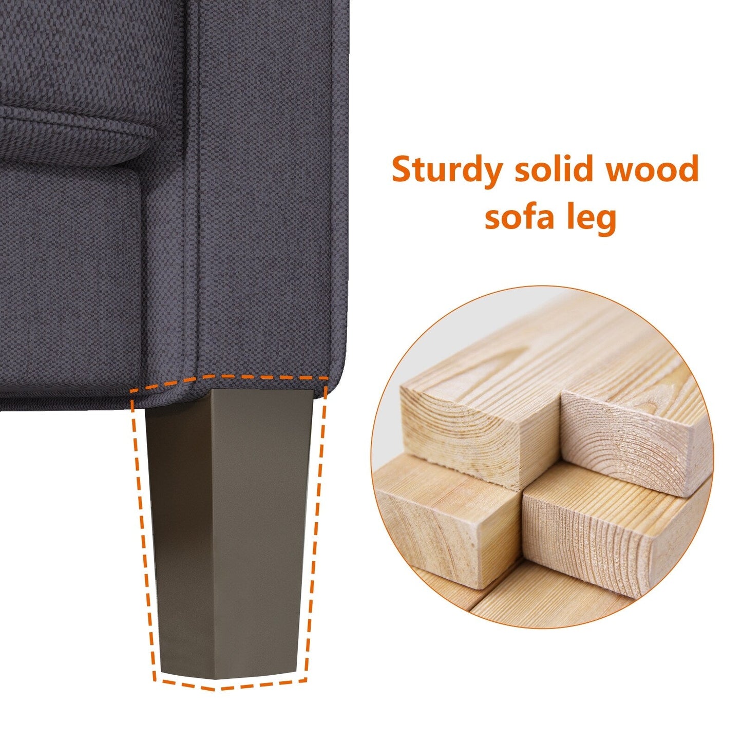 Upholstered 3-Seat Sofa with Ottoman, Removable Cushion Cover and Small Storage Space