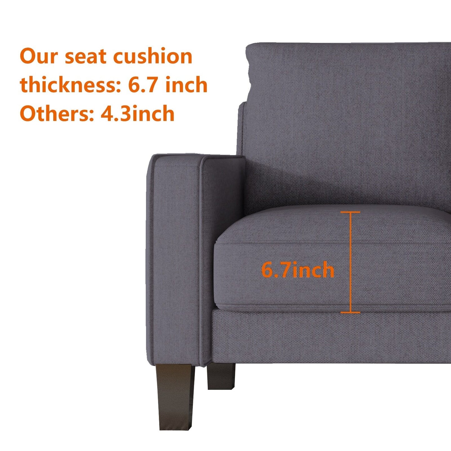 Upholstered 3-Seat Sofa with Ottoman, Removable Cushion Cover and Small Storage Space