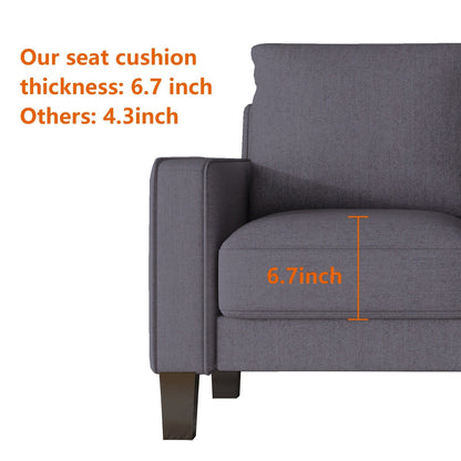Upholstered 3-Seat Sofa with Ottoman, Removable Cushion Cover and Small Storage Space