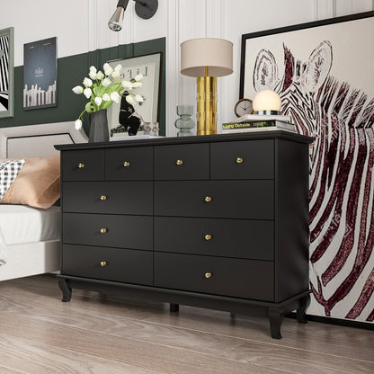 Commode double à 10 tiroirs pour chambre à coucher, commode blanche, grand espace de rangement