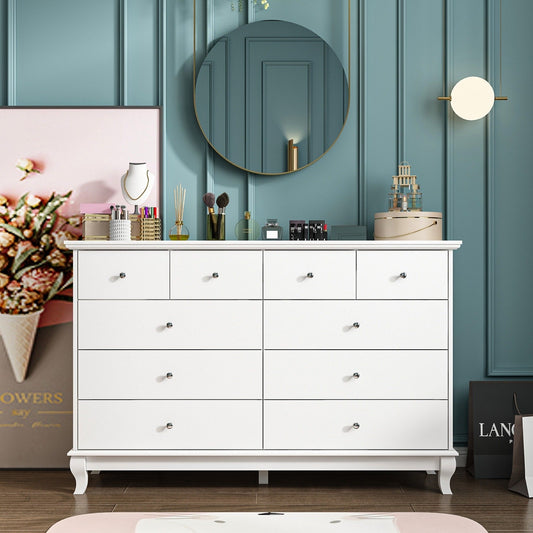 Commode double à 10 tiroirs pour chambre à coucher, commode blanche, grand espace de rangement