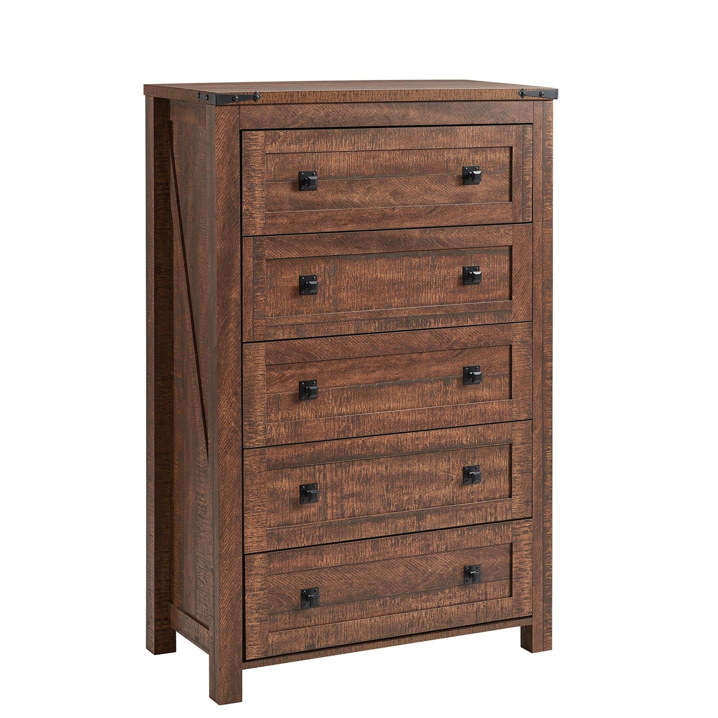 Commode haute en bois à 5 tiroirs de style ferme, commode pour chambre à coucher