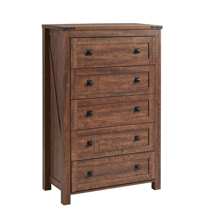 Commode haute en bois à 5 tiroirs de style ferme, commode pour chambre à coucher