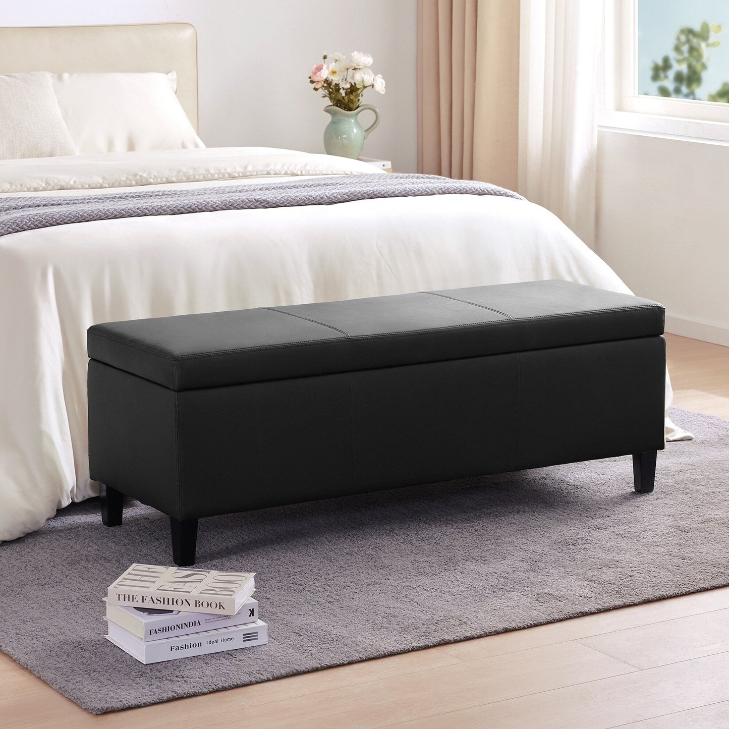 Pouf de rangement rectangulaire rembourré 50,3 x 17,50 x 18 po - Similicuir