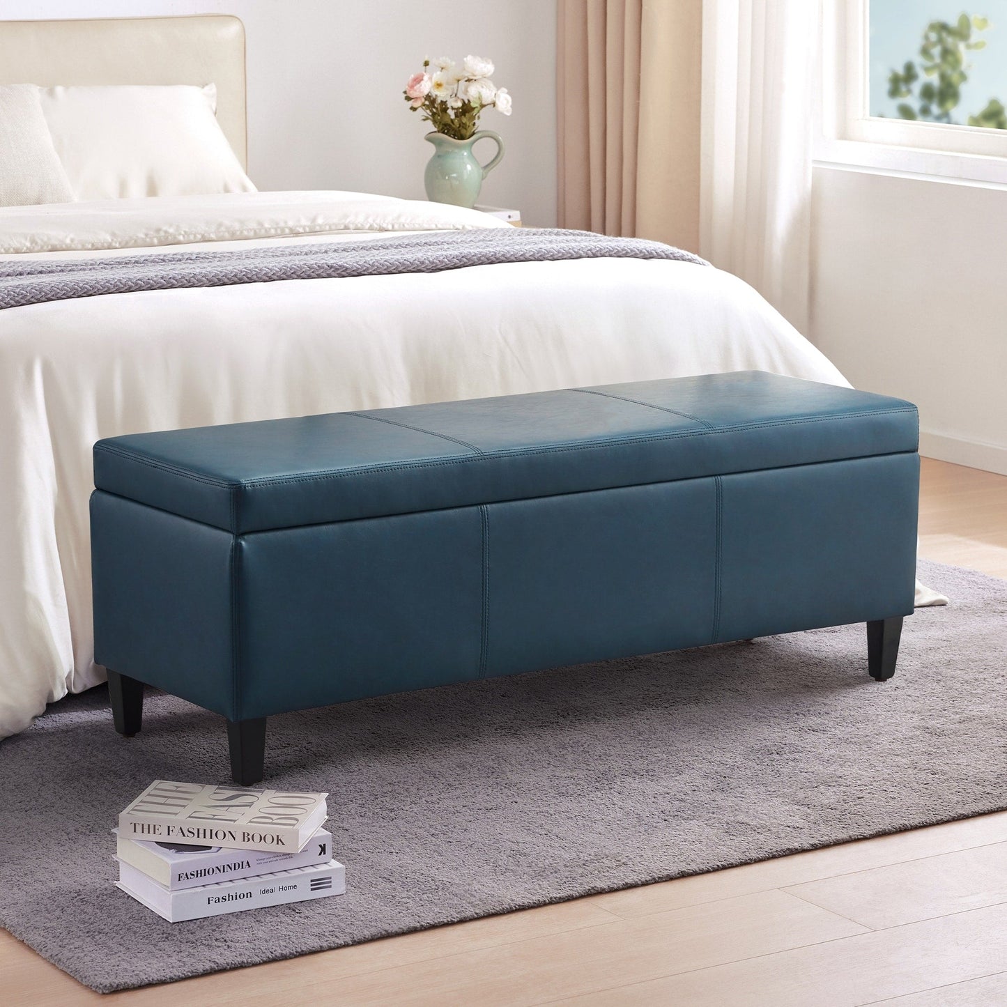 Pouf de rangement rectangulaire rembourré 50,3 x 17,50 x 18 po - Similicuir