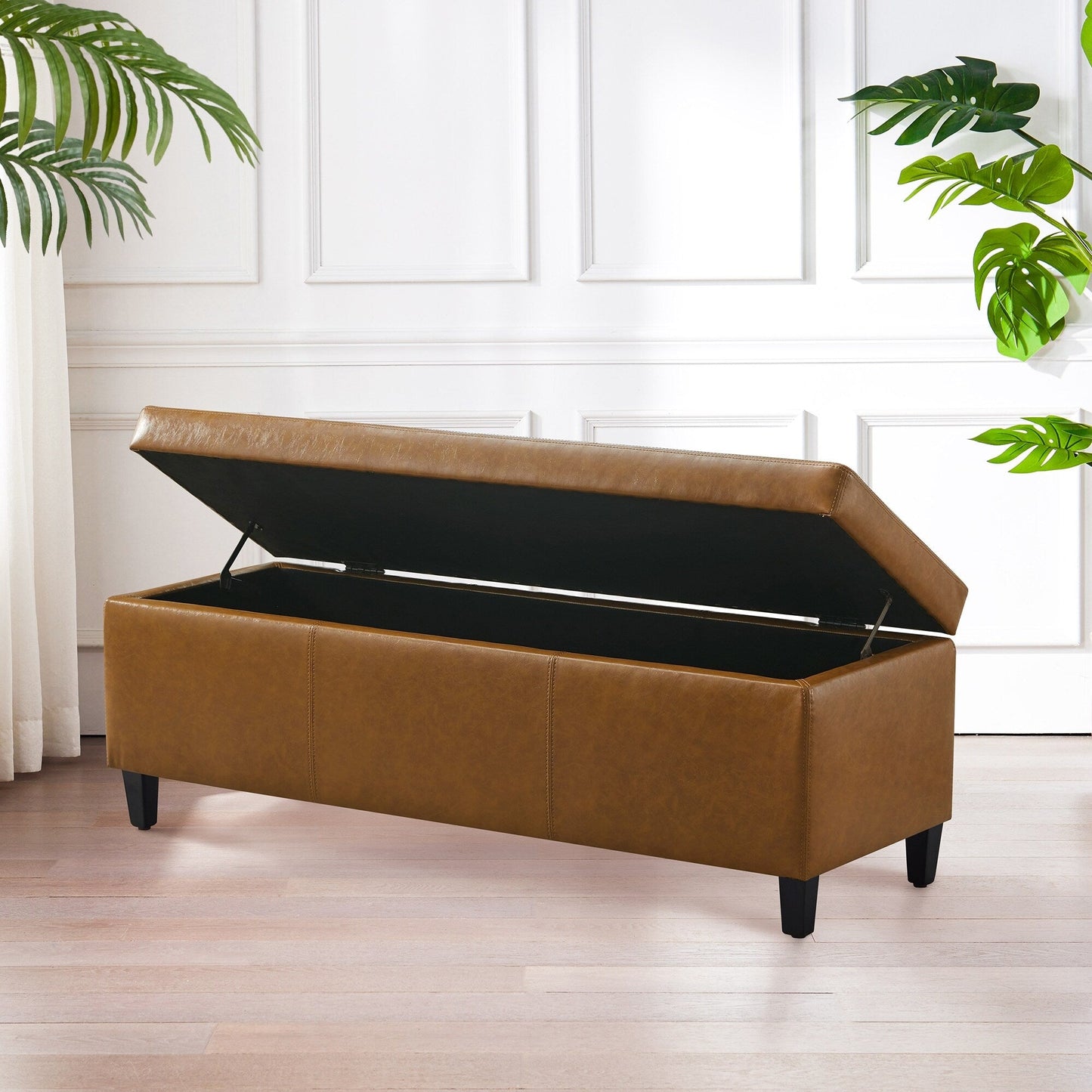 Pouf de rangement rectangulaire rembourré 50,3 x 17,50 x 18 po - Similicuir