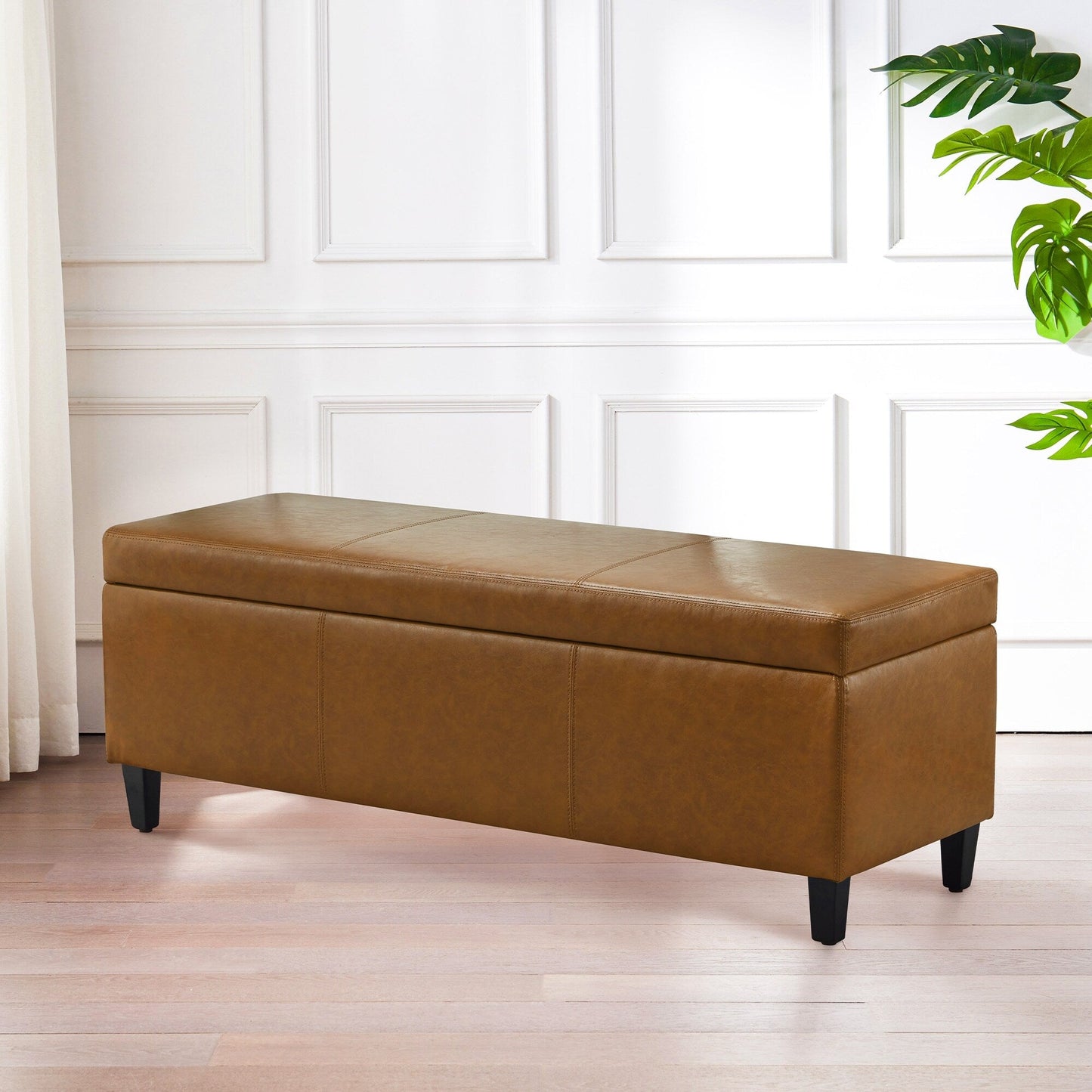 Pouf de rangement rectangulaire rembourré 50,3 x 17,50 x 18 po - Similicuir