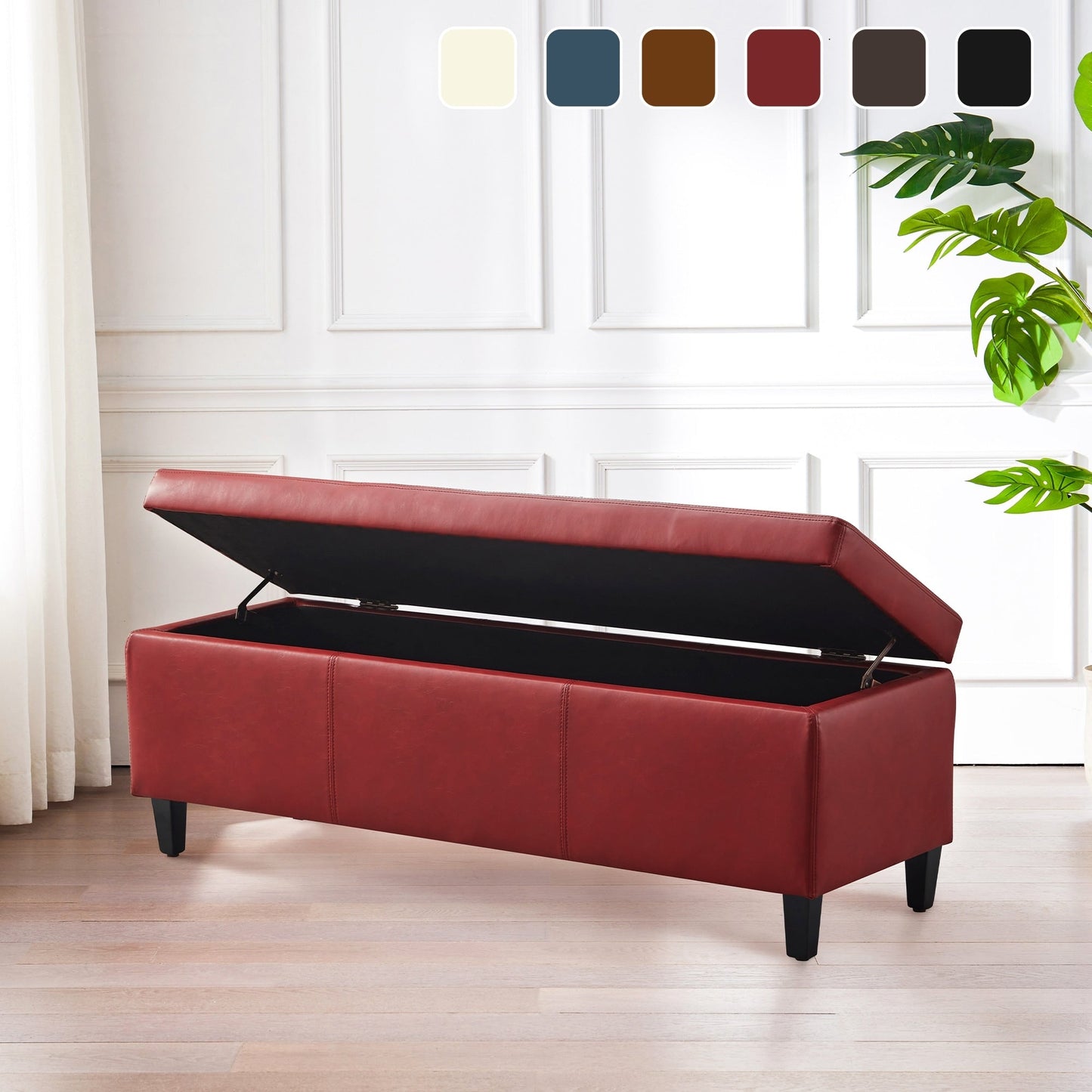 Pouf de rangement rectangulaire rembourré 50,3 x 17,50 x 18 po - Similicuir
