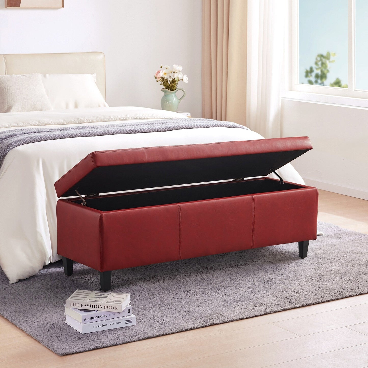 Pouf de rangement rectangulaire rembourré 50,3 x 17,50 x 18 po - Similicuir