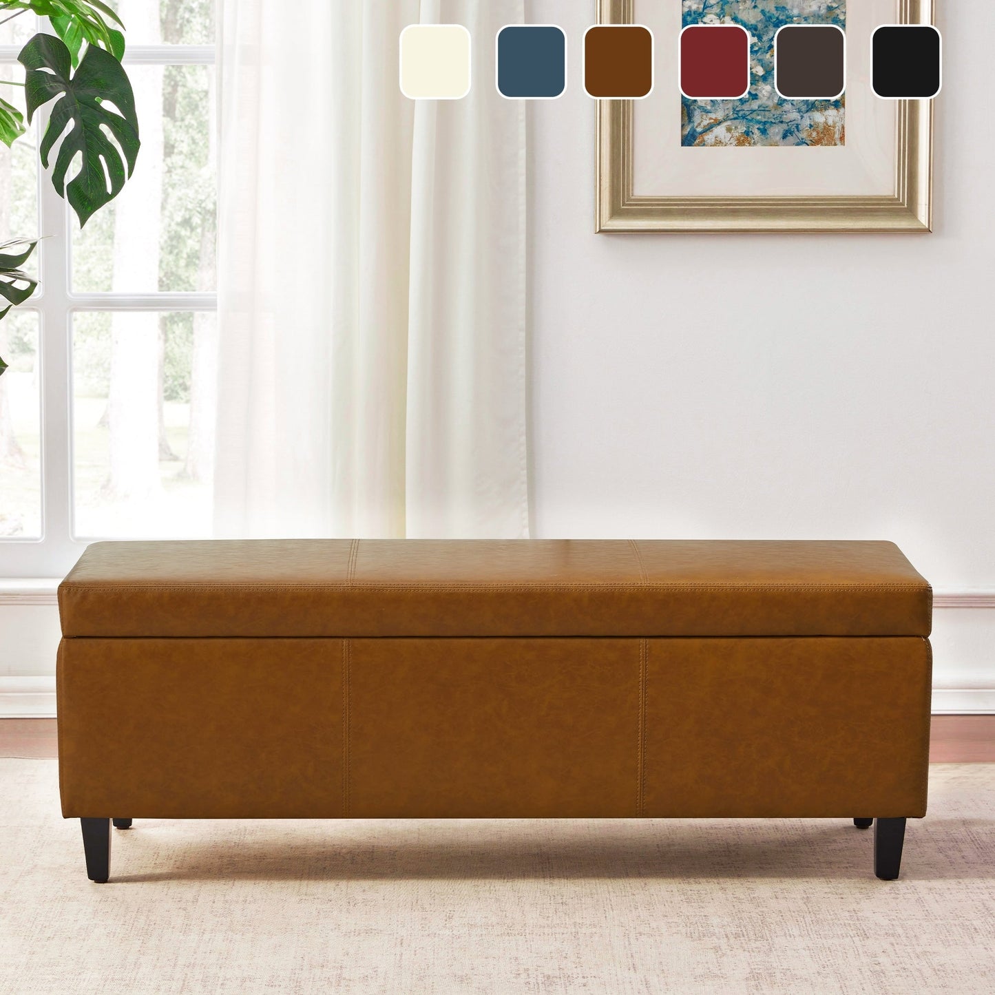 Pouf de rangement rectangulaire rembourré 50,3 x 17,50 x 18 po - Similicuir
