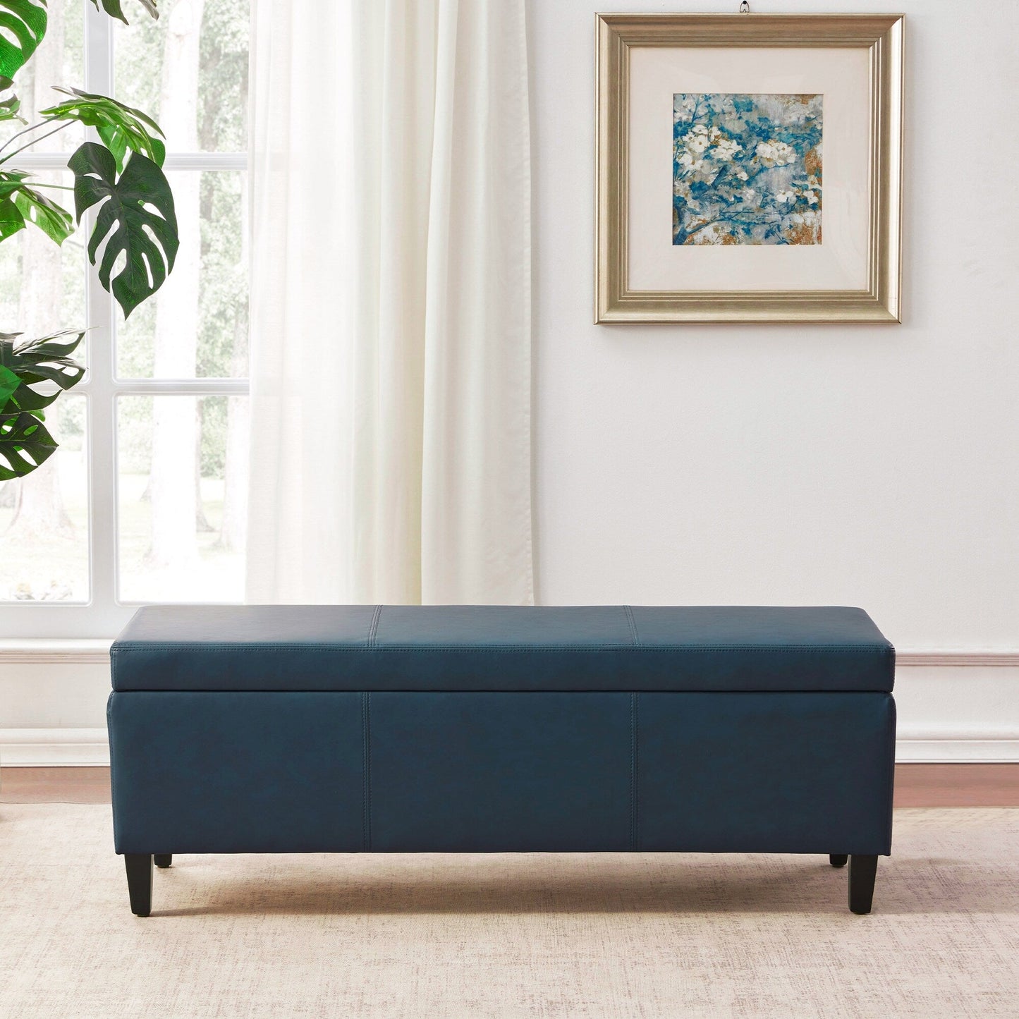 Pouf de rangement rectangulaire rembourré 50,3 x 17,50 x 18 po - Similicuir