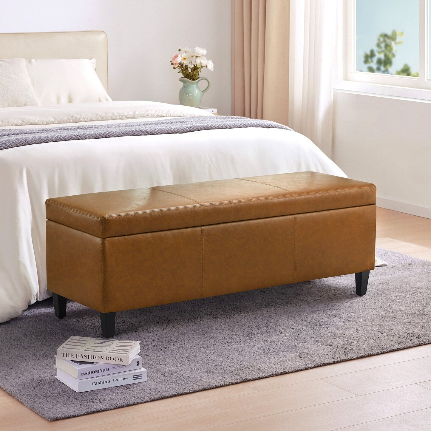Pouf de rangement rectangulaire rembourré 50,3 x 17,50 x 18 po - Similicuir
