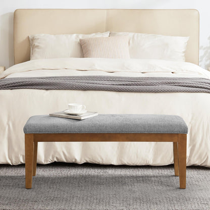 Banc d'entrée rembourré en tissu, banc de chambre pour bout de lit beige, bois massif 44 pouces