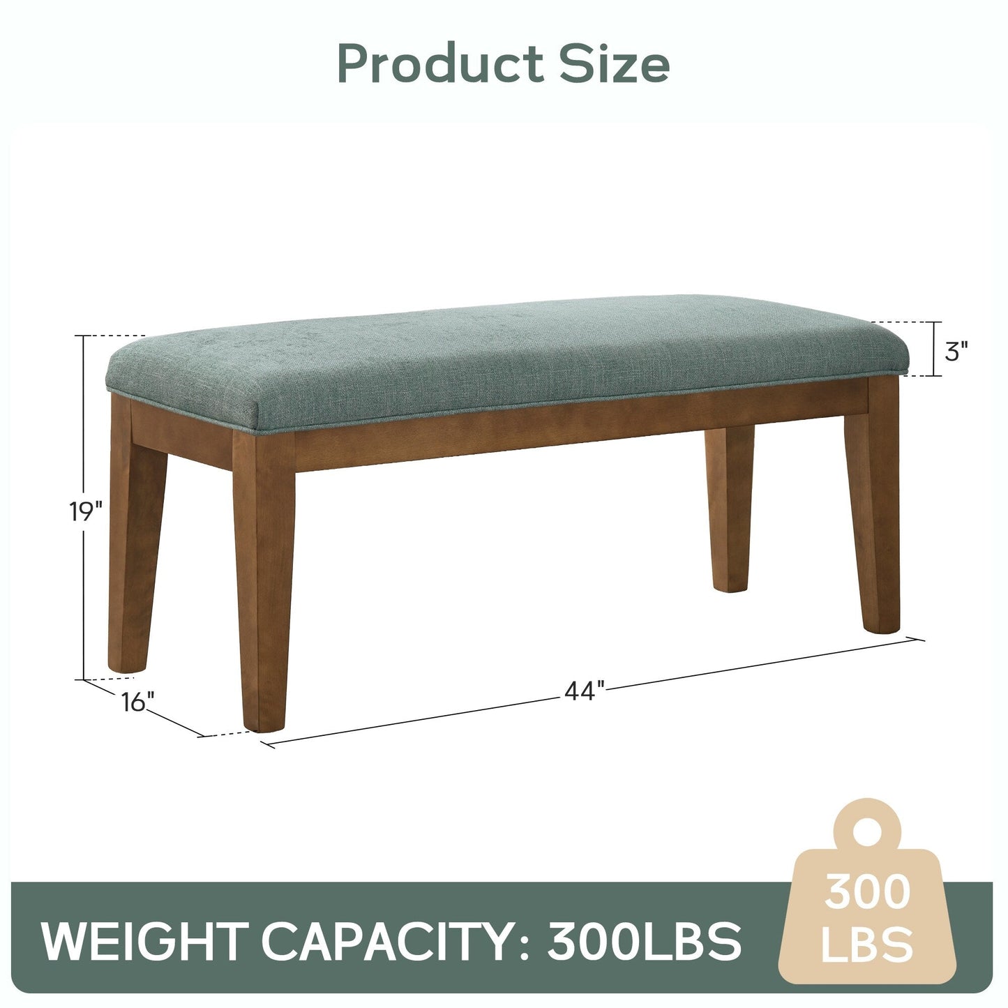 Banc d'entrée rembourré en tissu, banc de chambre pour bout de lit beige, bois massif 44 pouces