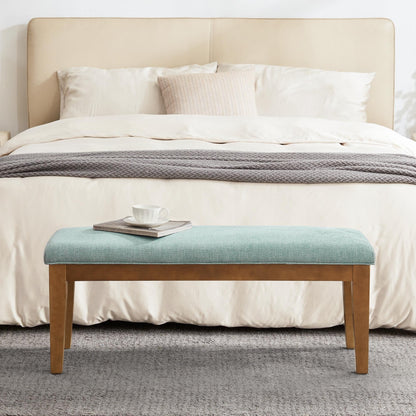 Banc d'entrée rembourré en tissu, banc de chambre pour bout de lit beige, bois massif 44 pouces