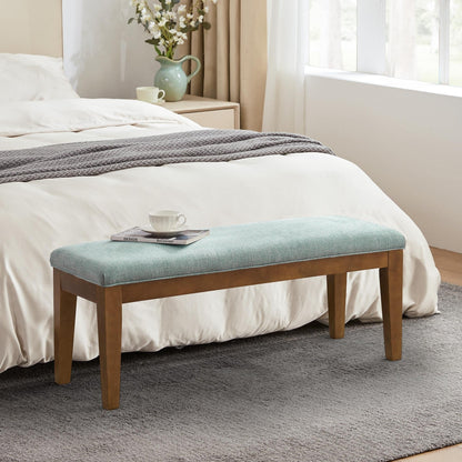 Banc d'entrée rembourré en tissu, banc de chambre pour bout de lit beige, bois massif 44 pouces