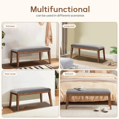 Banc d'entrée rembourré en tissu, banc de chambre pour bout de lit beige, bois massif 44 pouces