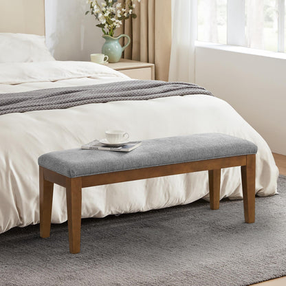 Banc d'entrée rembourré en tissu, banc de chambre pour bout de lit beige, bois massif 44 pouces