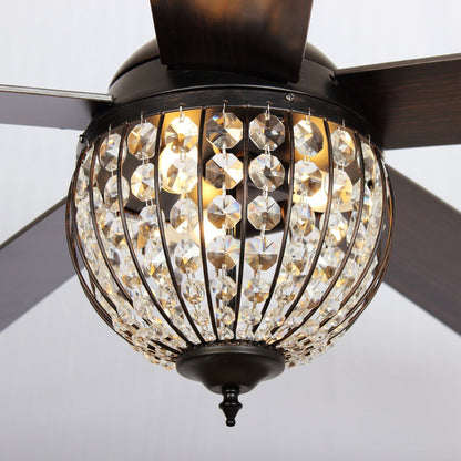 Ventilateur de plafond industriel en bois noir à 5 pales en cristal avec télécommande