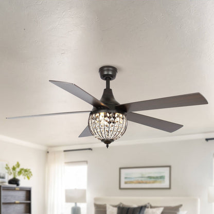 Ventilateur de plafond industriel en bois noir à 5 pales en cristal avec télécommande