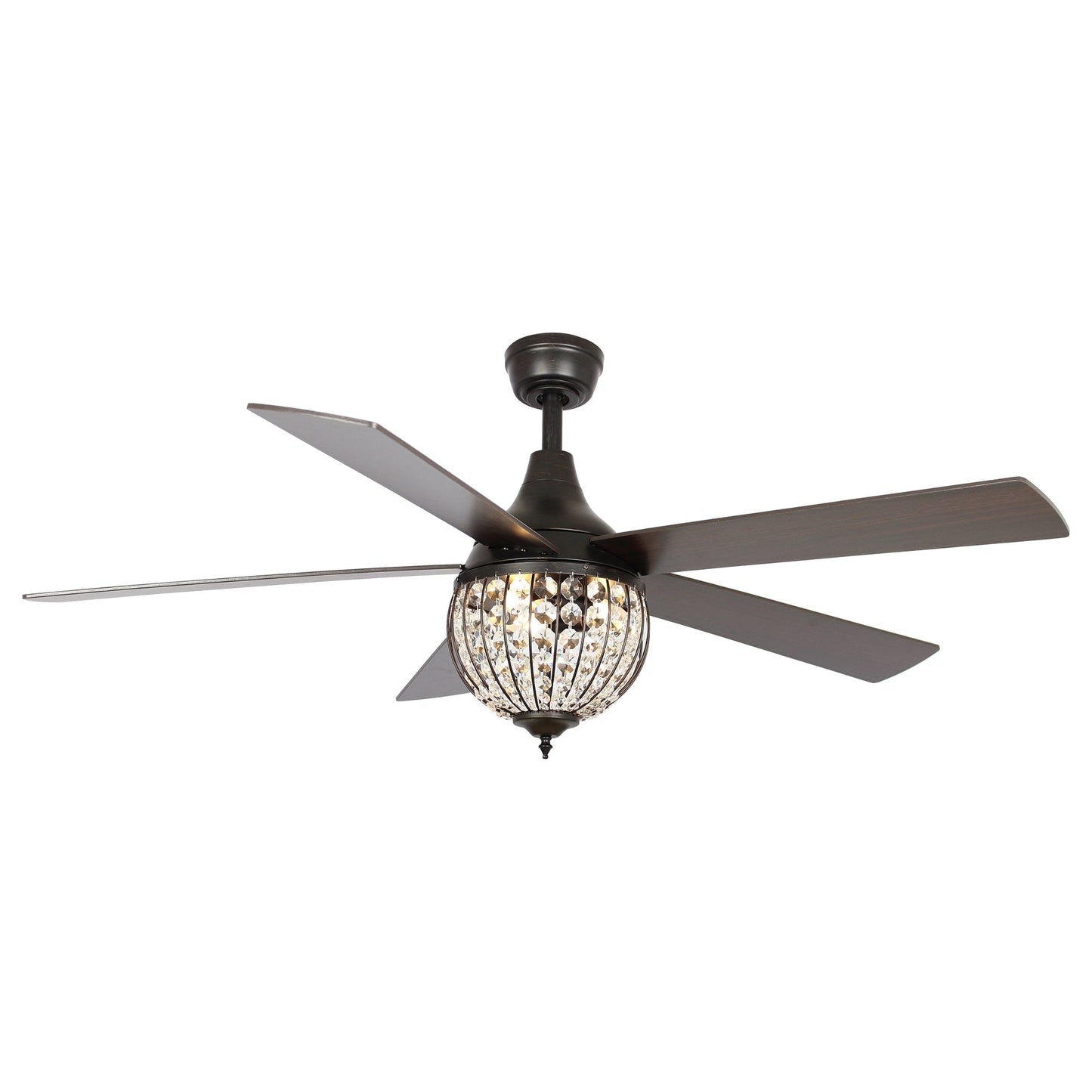 Ventilateur de plafond industriel en bois noir à 5 pales en cristal avec télécommande