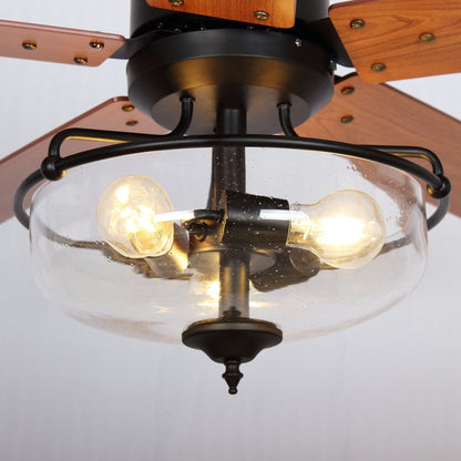 Ventilateur de plafond réversible en bois de 52 pouces, 5 pales et 3 lumières, avec télécommande