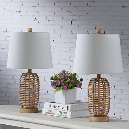 Lot de 2 lampes de chevet en rotin naturel (12 x 12 x 21 cm)