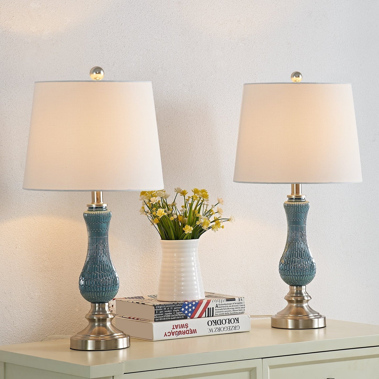 Lot de 2 lampes de table en verre bleu clair