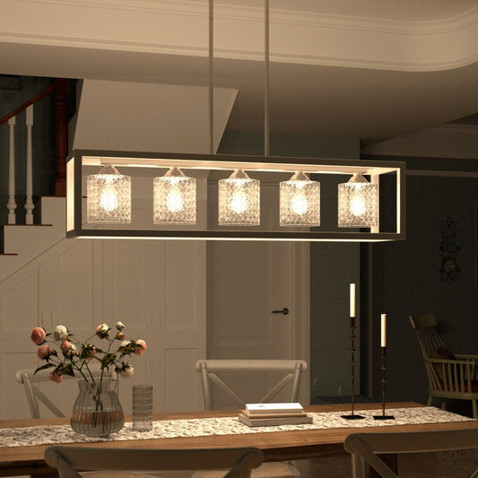 Lustre rectangulaire en cristal moderne de 37 pouces à 5 lumières pour salle à manger - 37 pouces