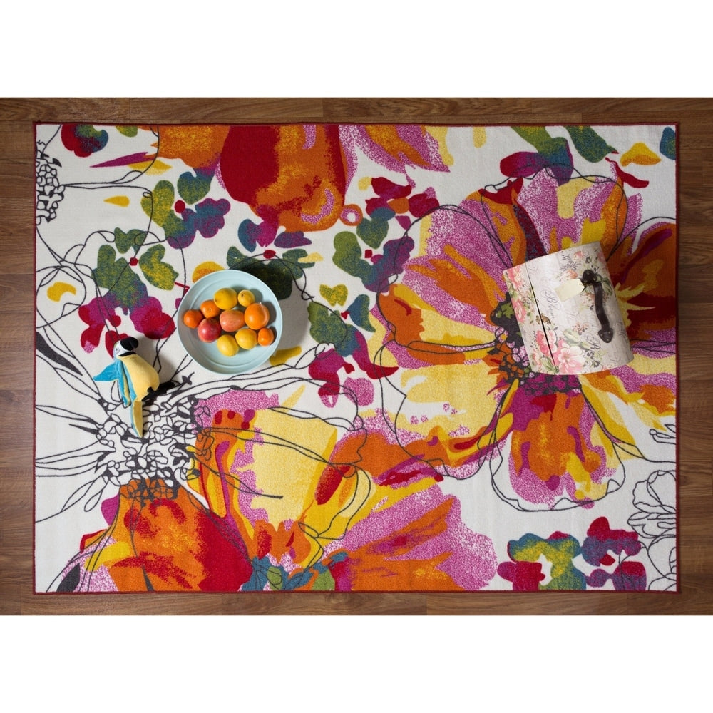 Tapis antidérapant moderne à fleurs lumineuses World Rug Gallery, multicolore