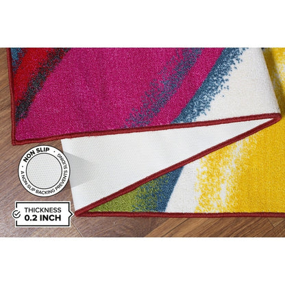 Tapis antidérapant multicolore à vagues contemporaines modernes de la World Rug Gallery