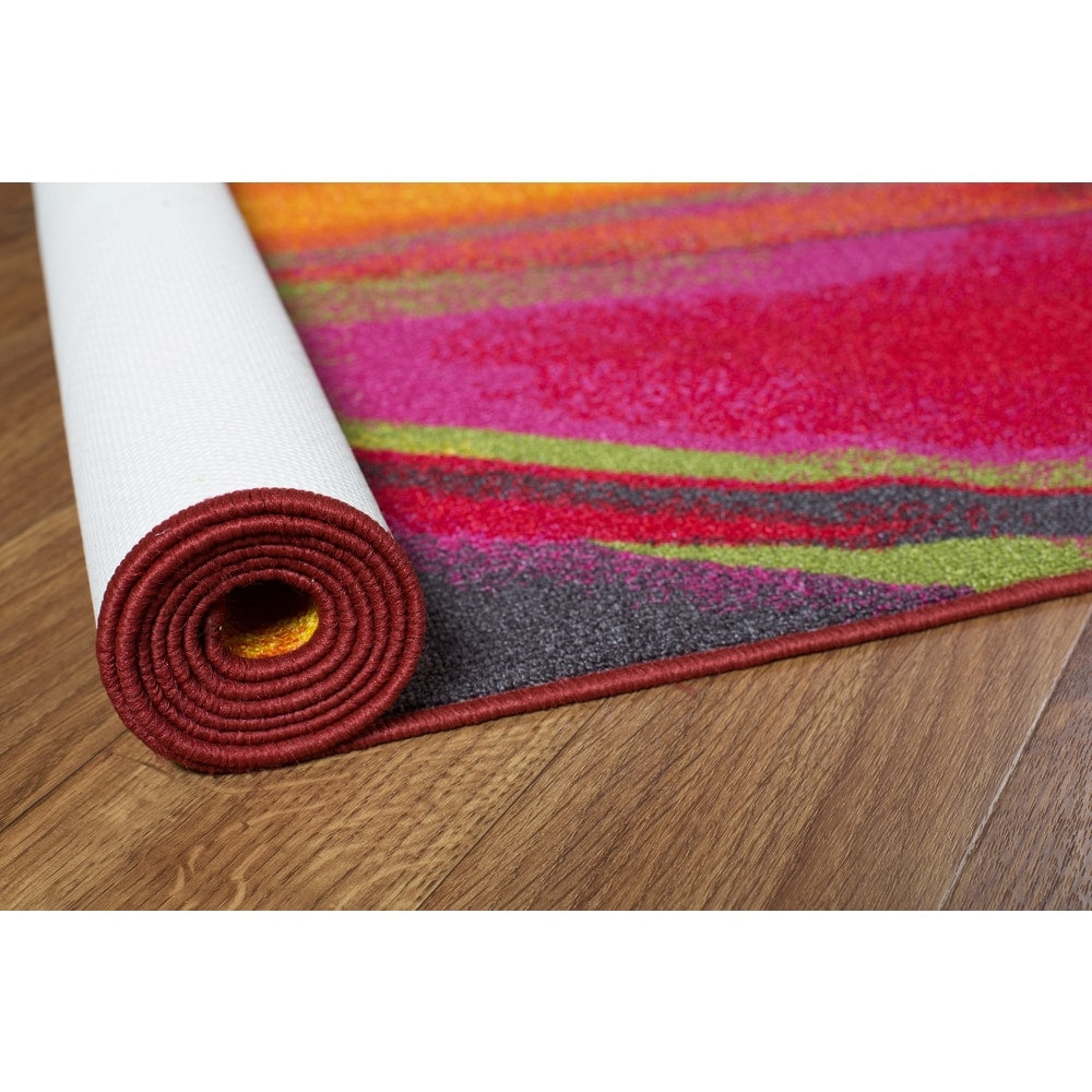 Tapis antidérapant multicolore à vagues contemporaines modernes de la World Rug Gallery