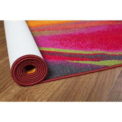 Tapis antidérapant multicolore à vagues contemporaines modernes de la World Rug Gallery