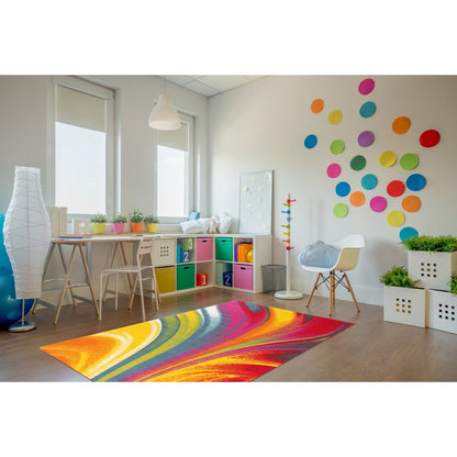 Tapis antidérapant multicolore à vagues contemporaines modernes de la World Rug Gallery