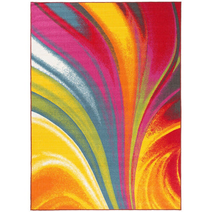 Tapis antidérapant multicolore à vagues contemporaines modernes de la World Rug Gallery