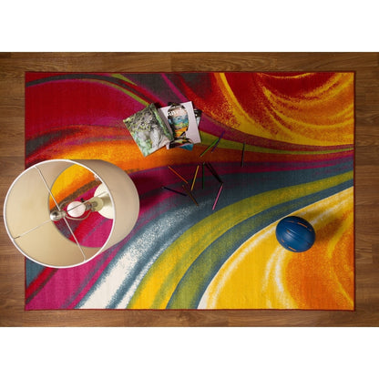 Tapis antidérapant multicolore à vagues contemporaines modernes de la World Rug Gallery