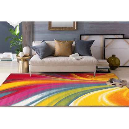 Tapis antidérapant multicolore à vagues contemporaines modernes de la World Rug Gallery