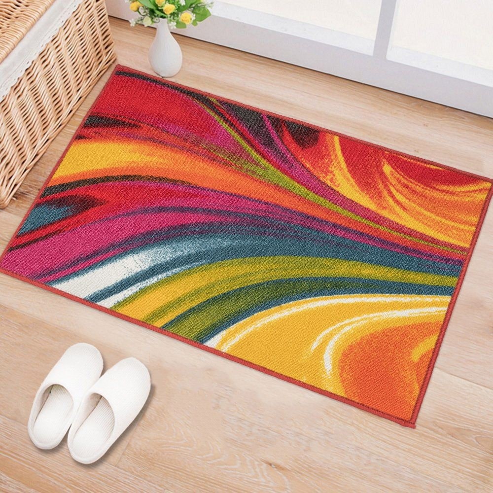 Tapis antidérapant multicolore à vagues contemporaines modernes de la World Rug Gallery