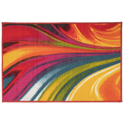 Tapis antidérapant multicolore à vagues contemporaines modernes de la World Rug Gallery