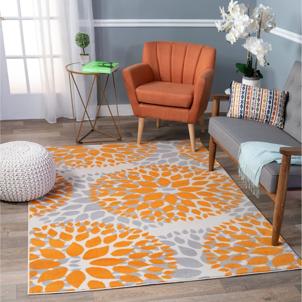 Tapis moderne à motifs floraux circulaires de la World Rug Gallery